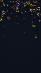 Gold hearts scattered on black background.