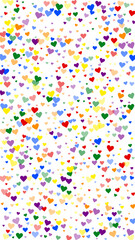 Rainbow colored scattered hearts. LGBT valentine
