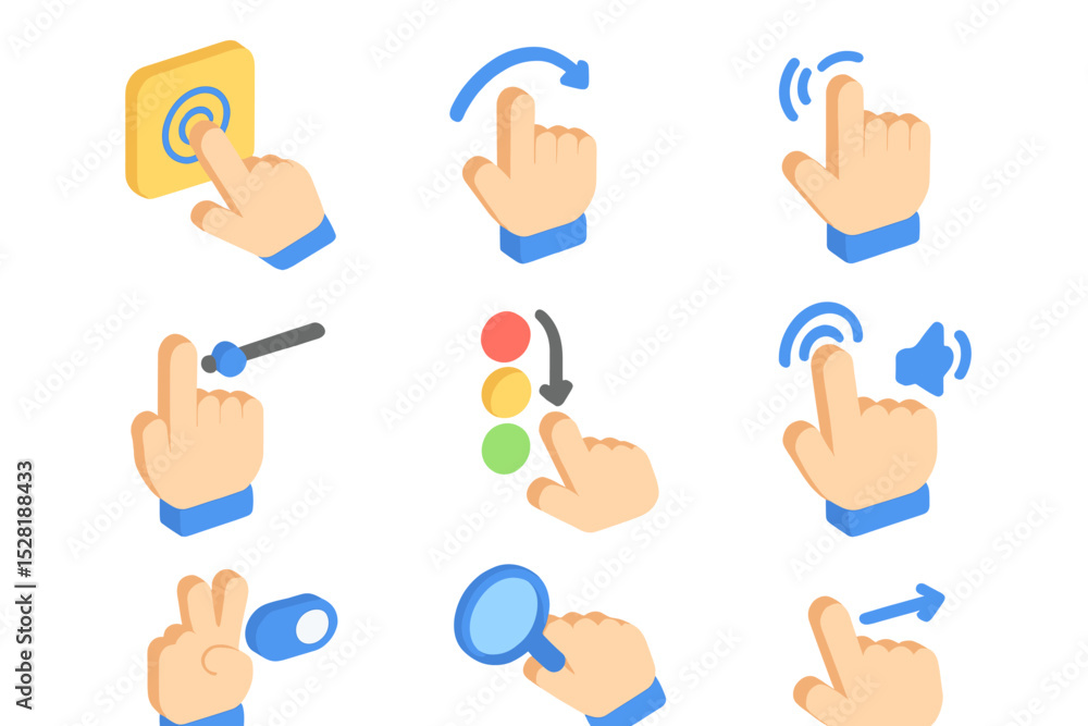 Poster hand gestures icons for touchscreen interface and navigation