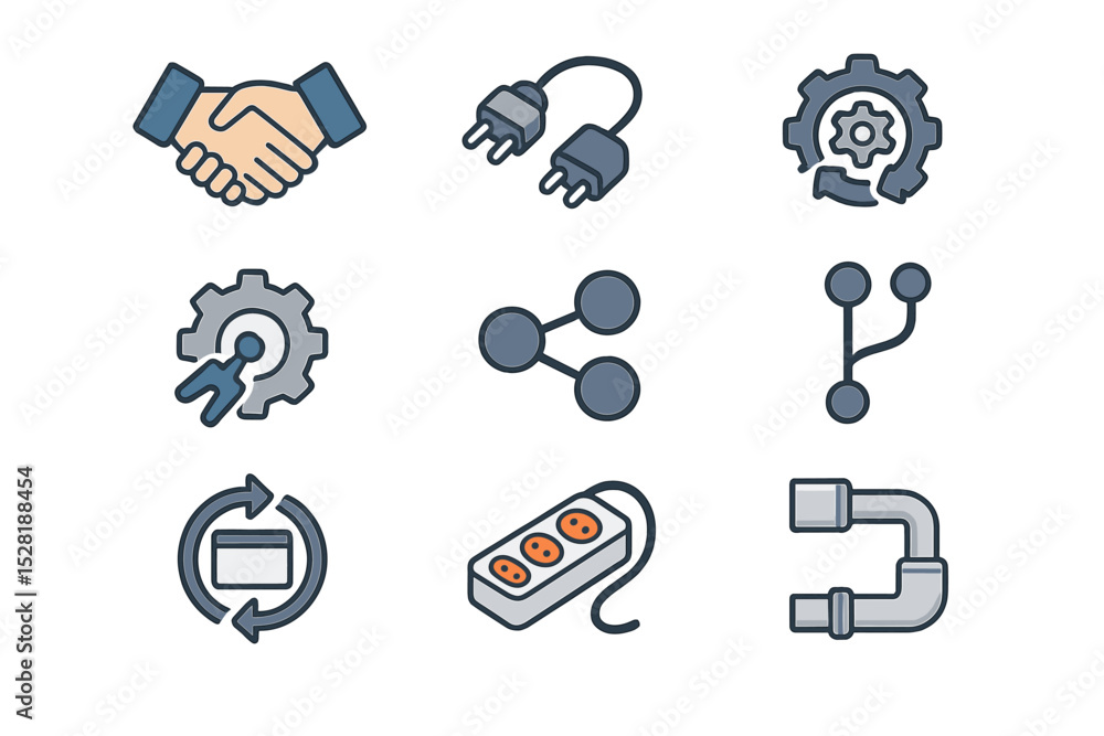 Poster technology and engineering icons for integration and connectivity concepts