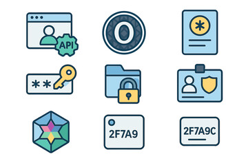 Fototapeta premium Digital security icons set with authentication and encryption symbols