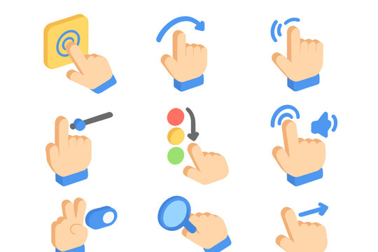 Hand gestures icons for touchscreen interface and navigation