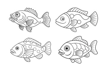 Grouper fish Coloring page , Set of Grouper fish outline, line art Grouper fish 