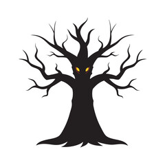 Tree With Eyes Hidden In Bark Silhouette Vector