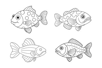 Grouper fish Coloring page , Set of Grouper fish outline, line art Grouper fish 