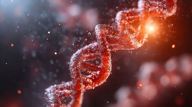 A stunning close-up visualization of a DNA helix, symbolizing the essence of life, genetics, and the complexity of biological systems in a vibrant color palette.