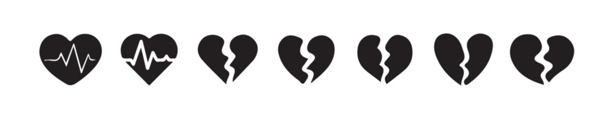 Heart black love shape icon set. valentine, wedding and anniversary symbol drawing elements collection. valentine's day  Vector illustration eps 10.