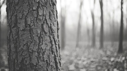 Fototapeta premium Close-up of a weathered tree trunk in a misty forest.
