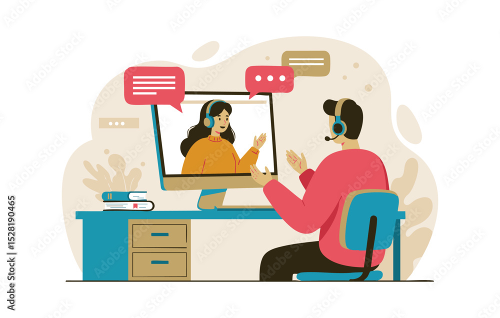 Poster streamlined online communication enhancing customer service through video conferencing and real-time