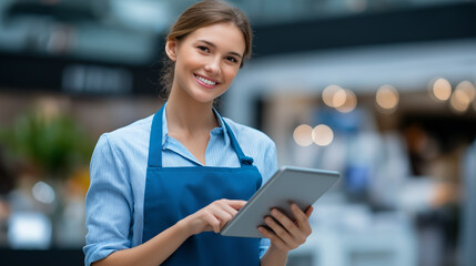 Retail employee receives chatbot support while assisting customer