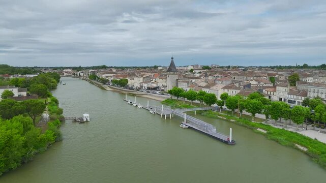 Libourne from a drone, Gironde, Nouvelle-Aquitaine, Saint-&Eacute;milion and Pomerol, Southwestern France, Europe