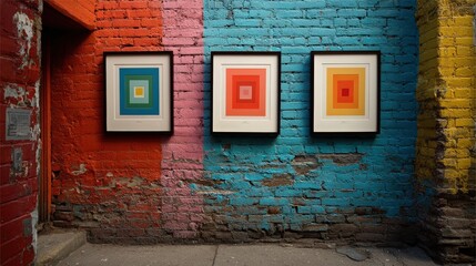 Colorful Abstract Prints on a Brick Wall