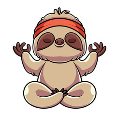 Cute Sloth Meditation Yoga Cartoon Vector Icon Illustration