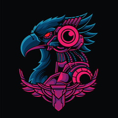 Robotic Eagle with Mecha Frame Vector Illustration