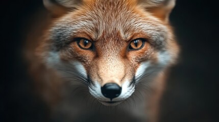 Fototapeta premium A striking close-up of a fox staring directly at the viewer, showcasing its sharp gaze and rich orange fur, emphasizing its beauty in a natural setting.