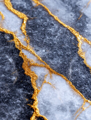 Dark marble with golden pyrite inclusions, rare metallic mineral veins and polished surface with natural stone texture