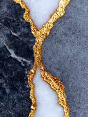 Dark stone with golden pyrite inclusions in marble base, seamless polished texture and natural mineral reflections