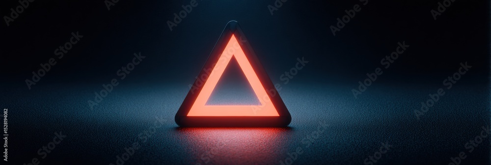 Poster Warning Triangle Illuminated on Dark Matte Surface Indicating Caution and Potential Hazard in Low Light Conditions