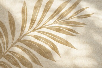 A shadow of palm leaves on sand, creating an abstract background with soft beige tones