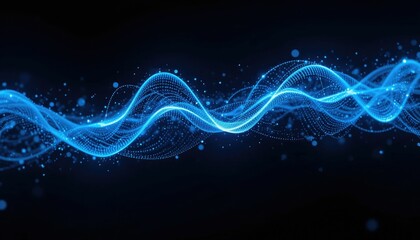 Abstract tech design with a black backdrop and flashing blue digital wave particles