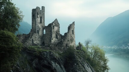 Austrian Castle. Aggstein Castle Ruin on the Danube River in the Wachau Valley