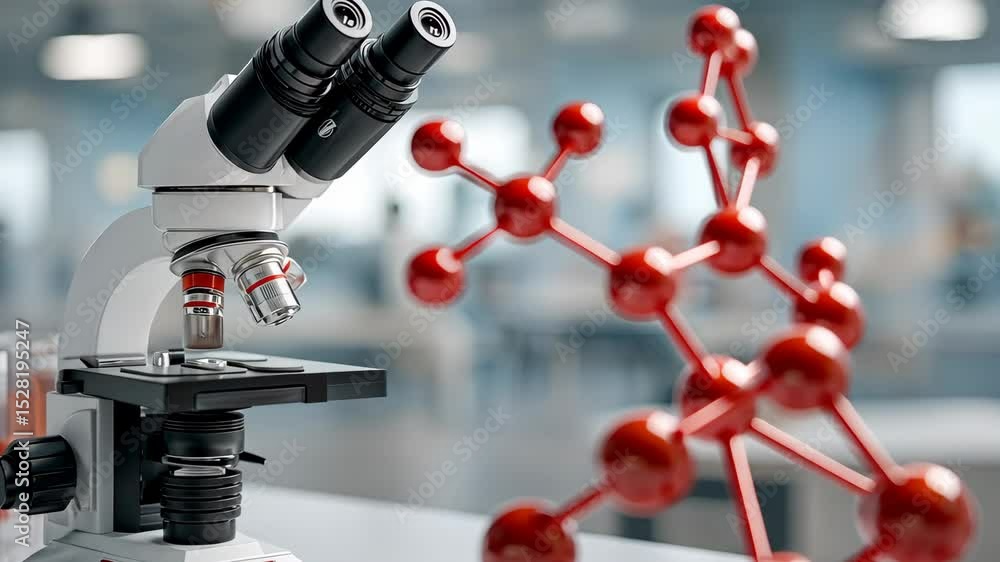 Aufkleber scientific exploration with a microscope and molecular model in a modern laboratory setting during d
