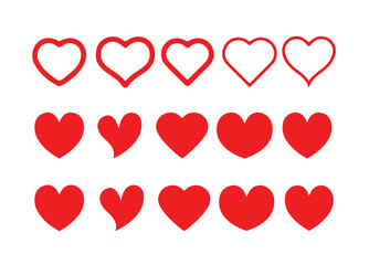 Set of love icon simple logo vector,  heart icon love collection isolated on white background. Red heart symbol for Valentines Day. vector illustration eps 10.