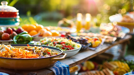 Labor Day Gathering: Neighbors Enjoying a Potluck Feast