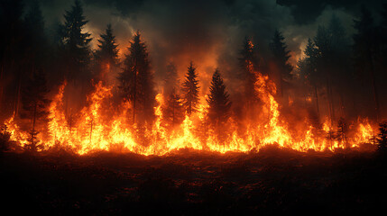 Infernal Forest Fire A Night of Burning Trees and Raging Flames