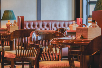 Cozy living room atmosphere inside English British pub bar lounge bistro onboard luxury cruiseship...