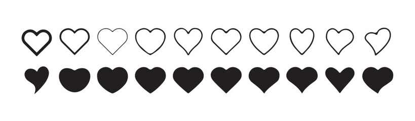 Heart vector icons. Set of love symbols isolated on transparent background.Heart illustration collection, Love symbol icon set. vector  illutration eps 10.