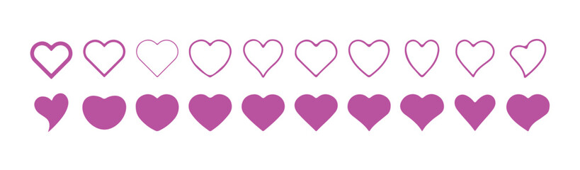Heart icons, set of  love icons set, romance or valentine's day, Collection of heart illustration with different style. Heart shape Isolated on white background. vector illustration eps 10.