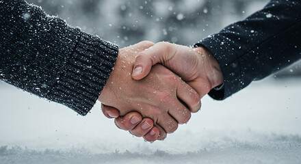 Firm Handshake in Snowy Outdoor Setting