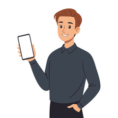 Smiling Man Holding Smartphone with Blank Screen for Your Content