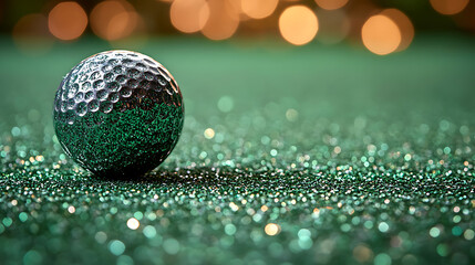 Sparkling Emerald Golf Ball on Glittering Green Surface