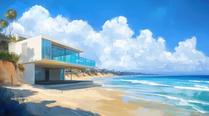 Fototapeta premium Beach House California. Architectural Beauty with Stunning Views of Victoria Beach, Laguna Beach