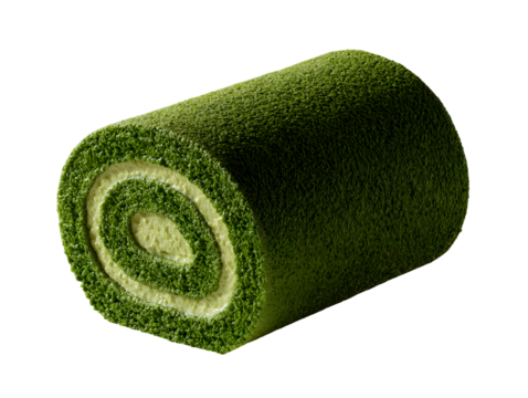 Matcha Swiss Roll Cake with Cream Filling on White Background