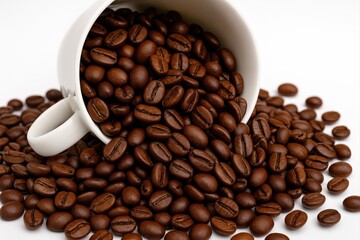 cup filled with coffee beans.