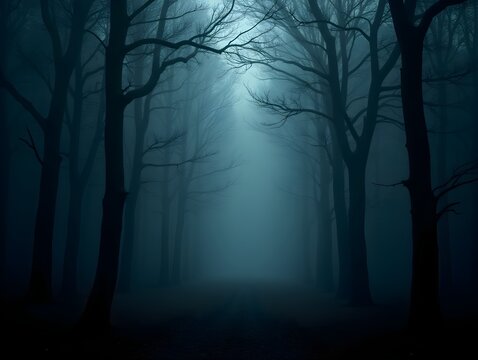 Dark Misty Forest Backdrop Enchanted Woods Gloomy Foggy Grove Mystery Halloween Background Nightmare