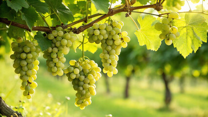 Fototapeta premium Grape tree in garden, Grape hanging on tree branch in natural warm sunligth background