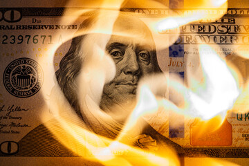 Burning US One Hundred Dollar