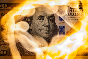 Burning US One Hundred Dollar