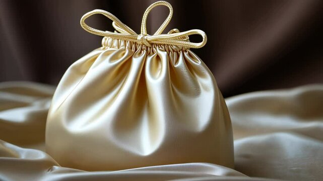 Cream satin drawstring pouch