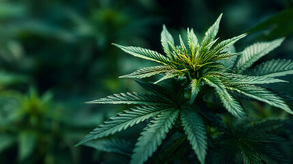 Marijuana Plant Background. Cannabis Sativa Leaves in Natural Foliage