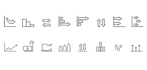 Chart line icons set. Graph, finance report, income growth, stock icons vector.
