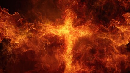 Fototapeta premium The bright flames seem to paint the cross in shades of orange, red, and yellow, casting an otherworldly glow that is both beautiful and powerful.