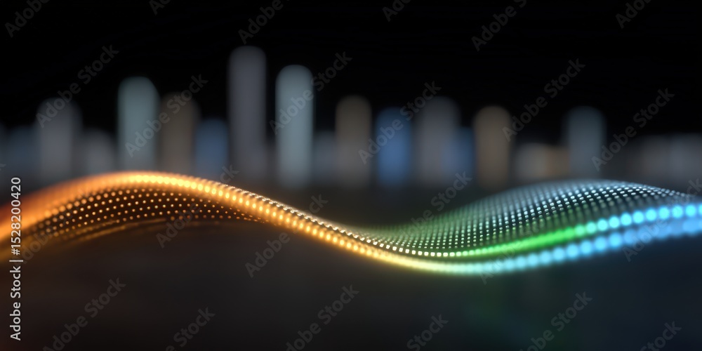 Poster abstract sound wave visual representation with vibrant lights and colorful patterns creating a mesme