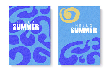 Summer abstract background wave, sea, sun vector hand drawn illustration. Modern design template for poster, cover, cover, advertising.