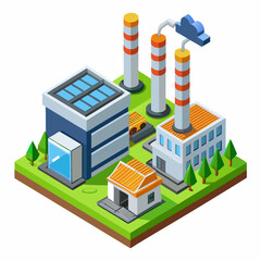 Isometric Vector Illustration Of A Thermal Plant Factory
