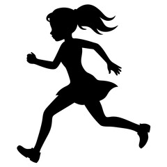 Silhouette of a girl running, isolated on white background